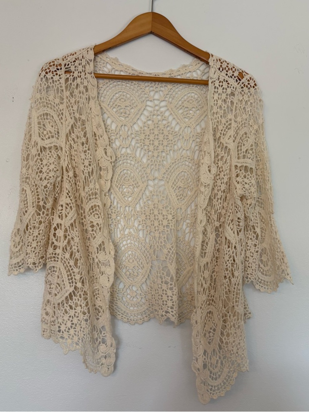Crochet Open-Front Women's Sweater Cardigan in Cream